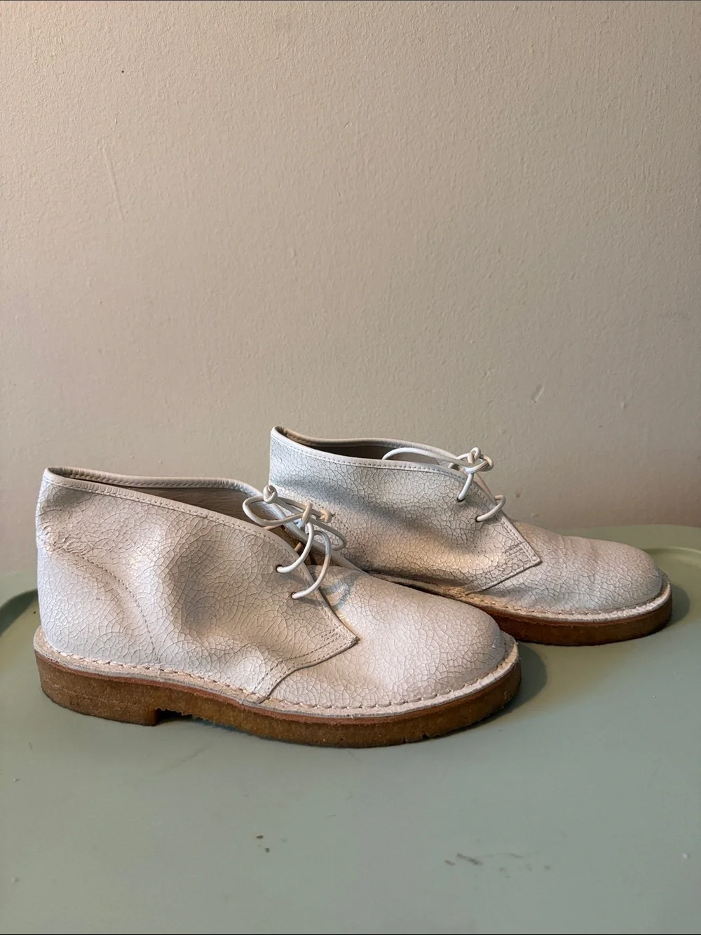Tory Burch White Leather Lace-Up Desert Boots